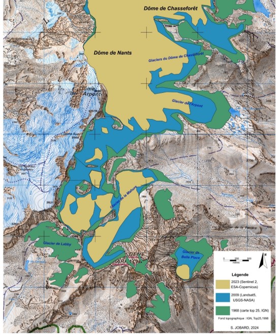 Extrait d'une carte d'extension des glaciers de la Vanoise